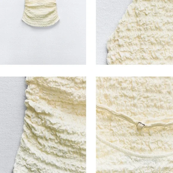 Cream Textured Jumpsuit with Wide-Leg Silhouette - Picture 3 of 4